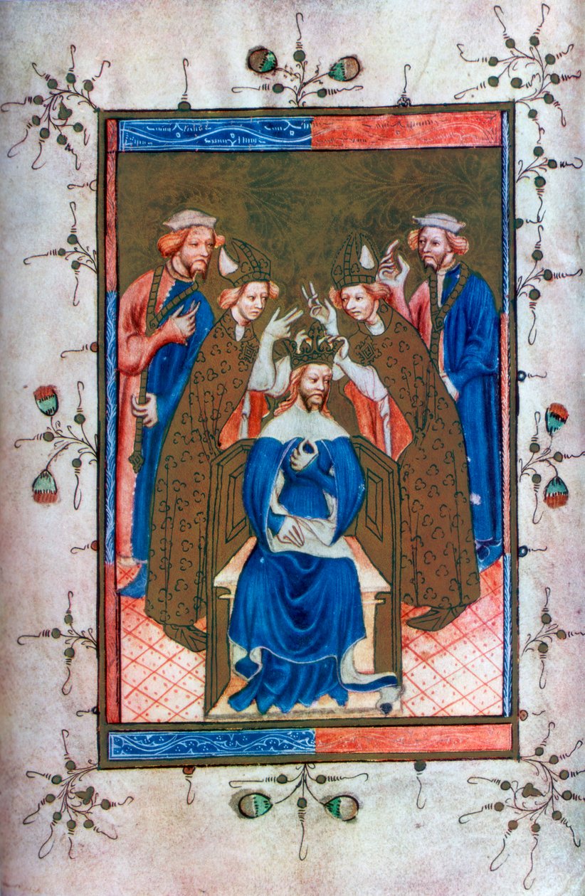 Kroning van een koning, uit de Liber Regalis, Westminster Abbey, 14e eeuw, 1937 door Unbekannt