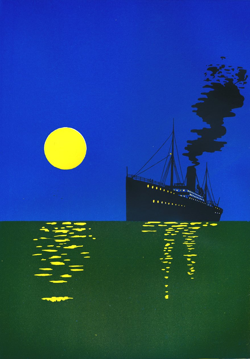 Cruiseschip op zee met zon, 1909 door Unbekannt