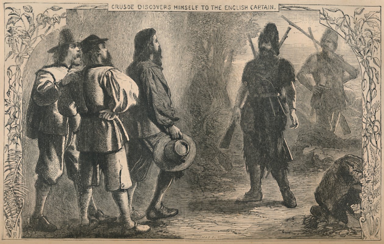 Crusoe ontdekt zichzelf voor de Engelse kapitein, ca. 1870 door Unbekannt