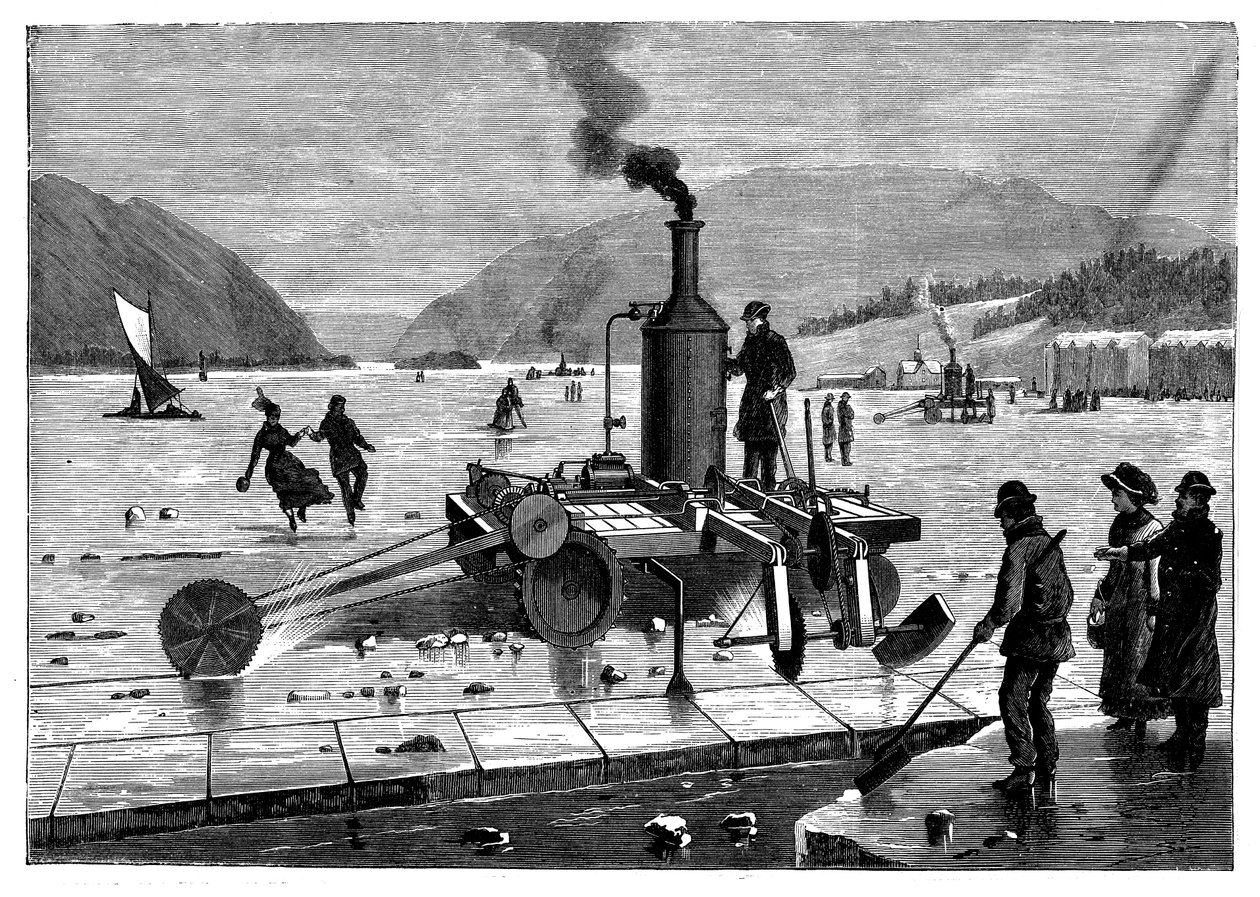 IJs snijden op de St. Lawrence rivier, Canada, met een stoomzaag, 1894 door Unbekannt