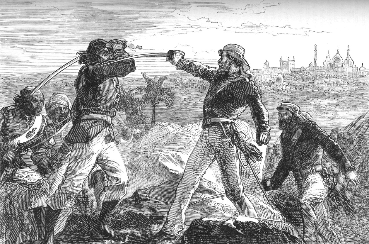 Daly en ik trokken onze zwaarden en stormden de rotsen op, ca. 1880 door Unbekannt