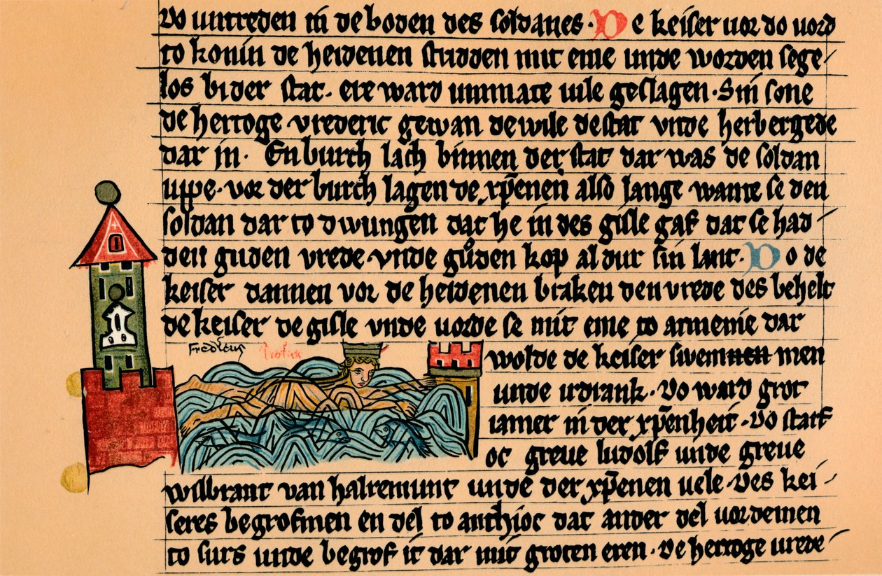 De dood van Frederik Barbarossa, c1154 door Unbekannt