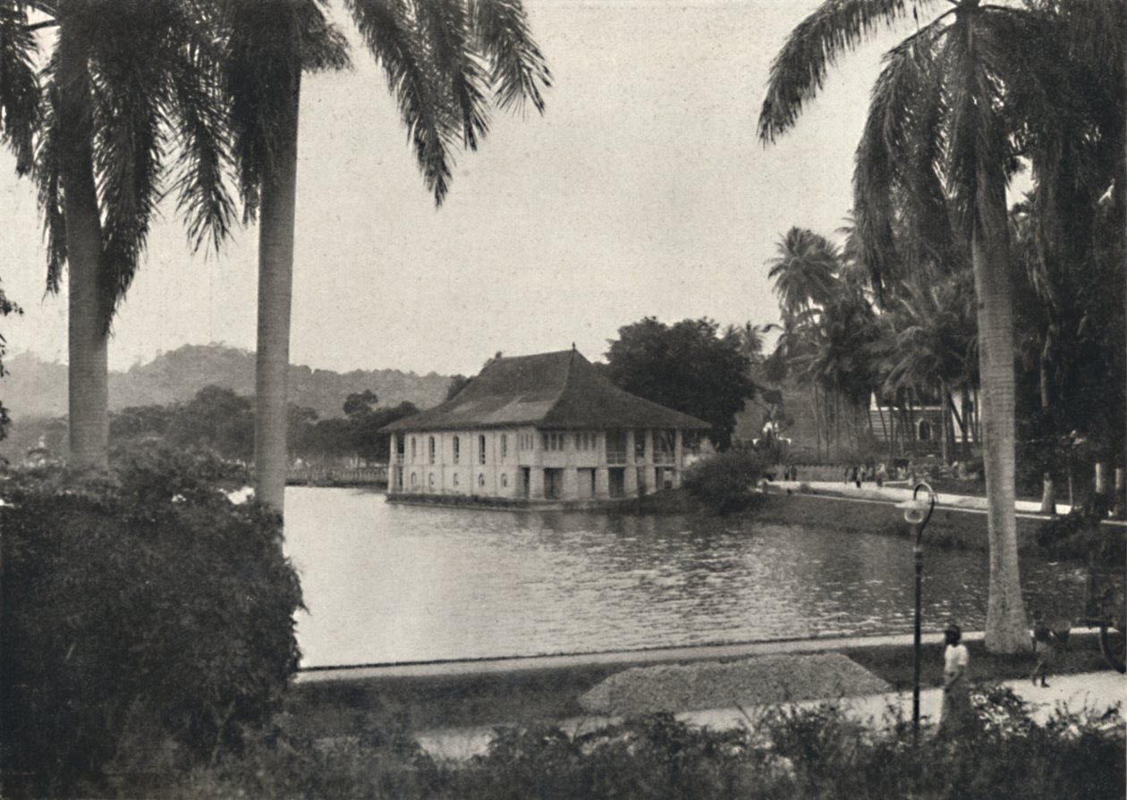 Der See von Kandy mit dem Bibliotheksgebäude des Tempels des Heiligen Zahnes door Unbekannt