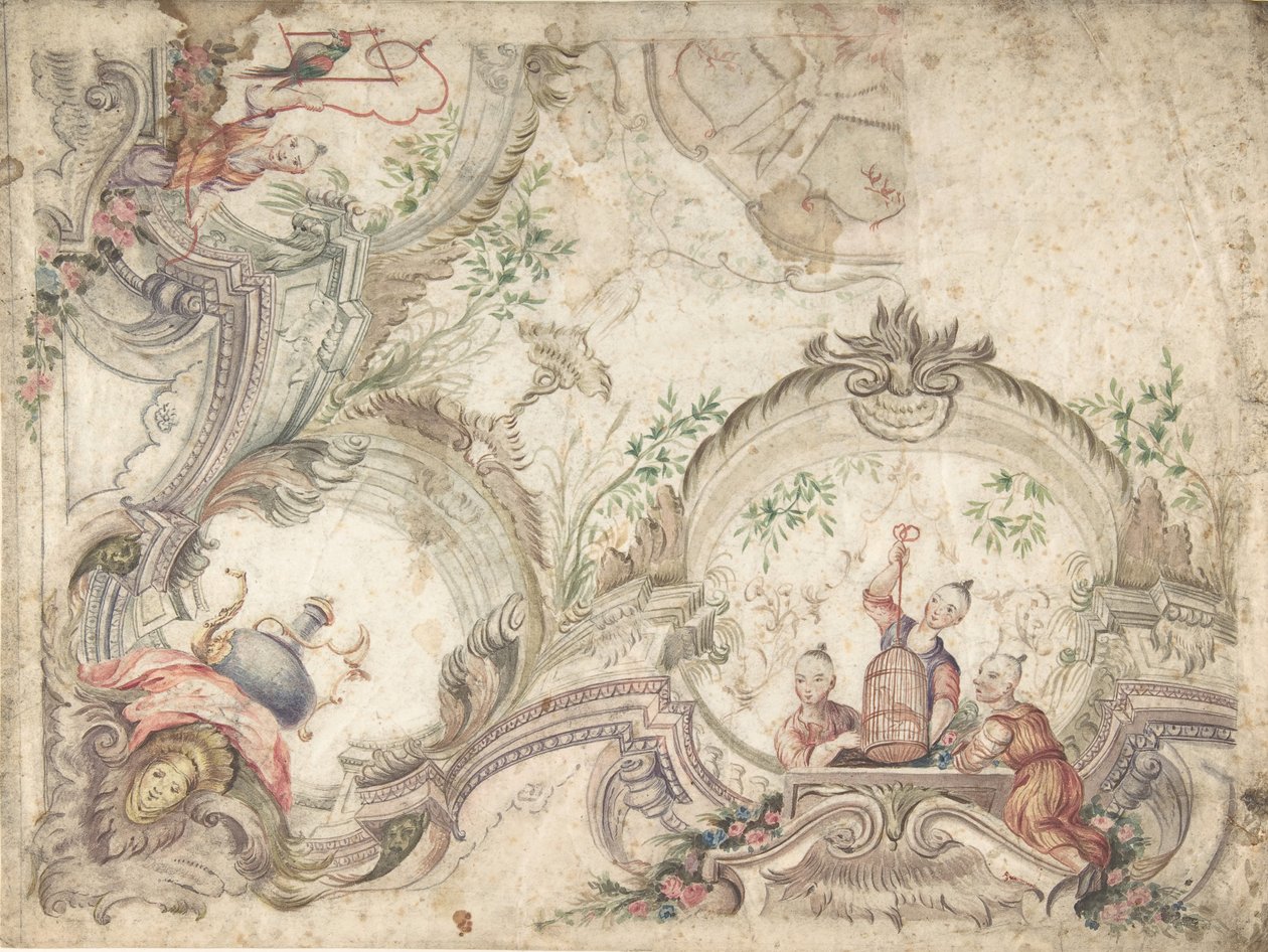 Ontwerp voor een plafonddecoratie met chinoiserieën, 1725-75 door Unbekannt