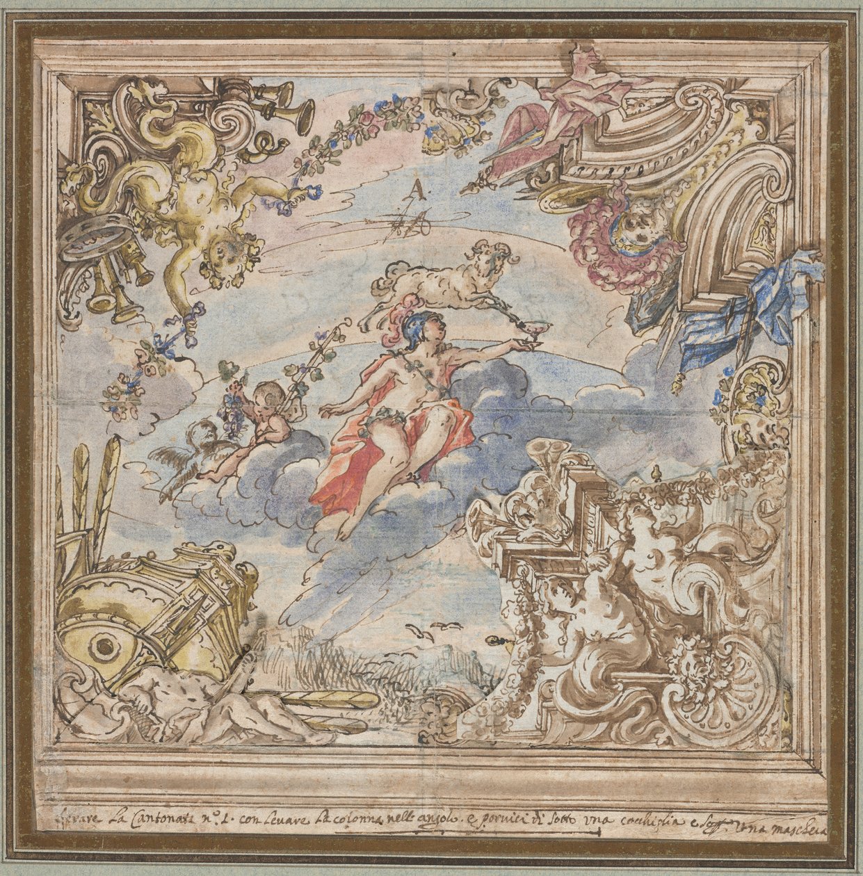 Ontwerp voor een Plafond: Mars en Aries, 1700s door Unbekannt