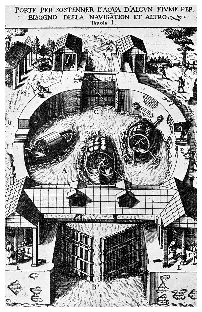 Ontwerp voor scharnierende sluisdeuren door Leonardo da Vinci, 15e eeuw, 1956 door Unbekannt