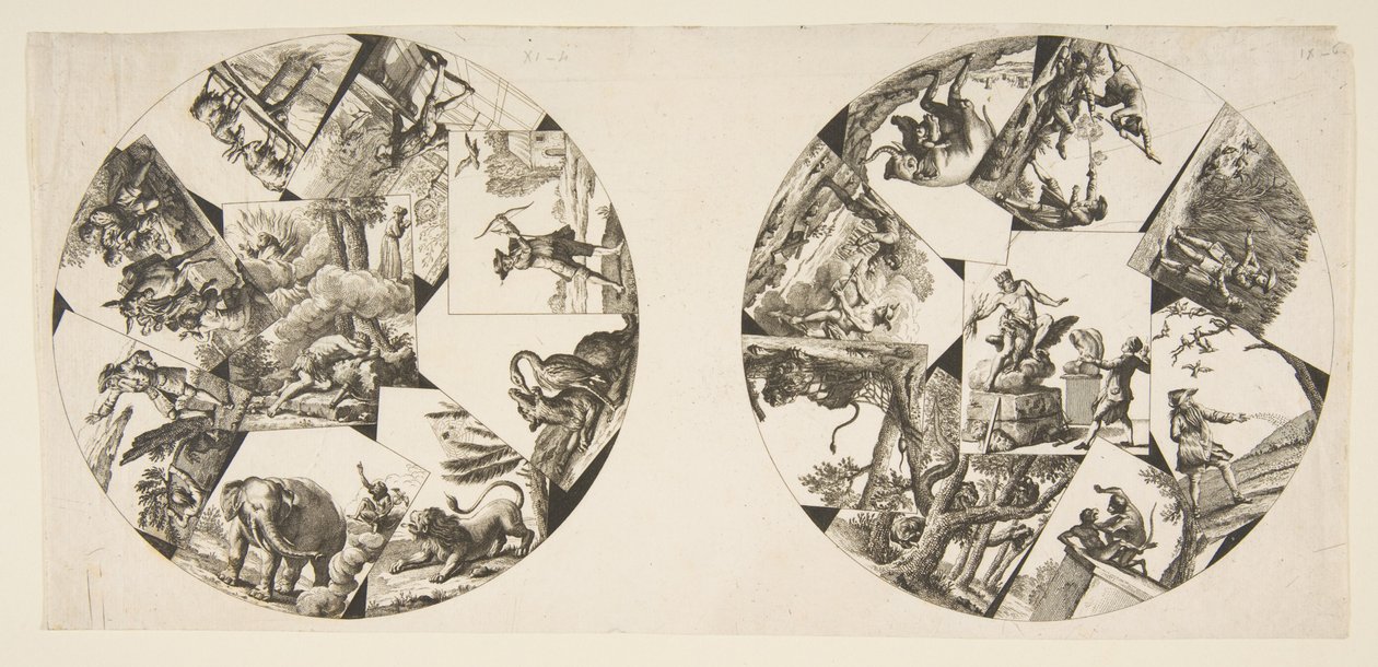 Ontwerpen voor platen uit Oudrys illustraties bij La Fontaines fabels, na 1755 door Unbekannt
