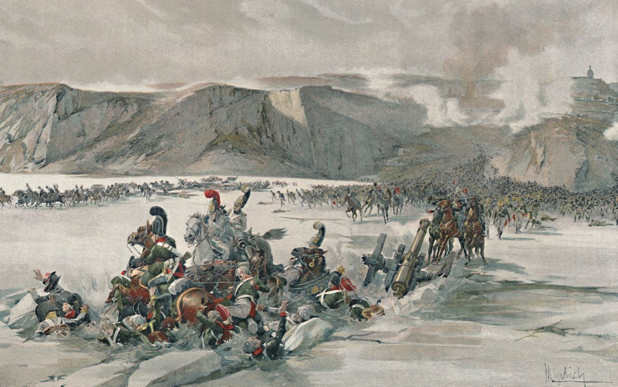 Vernietiging van Terugtrekkende Russen bij het Satschanmeer, 1805, 1896 door Unbekannt