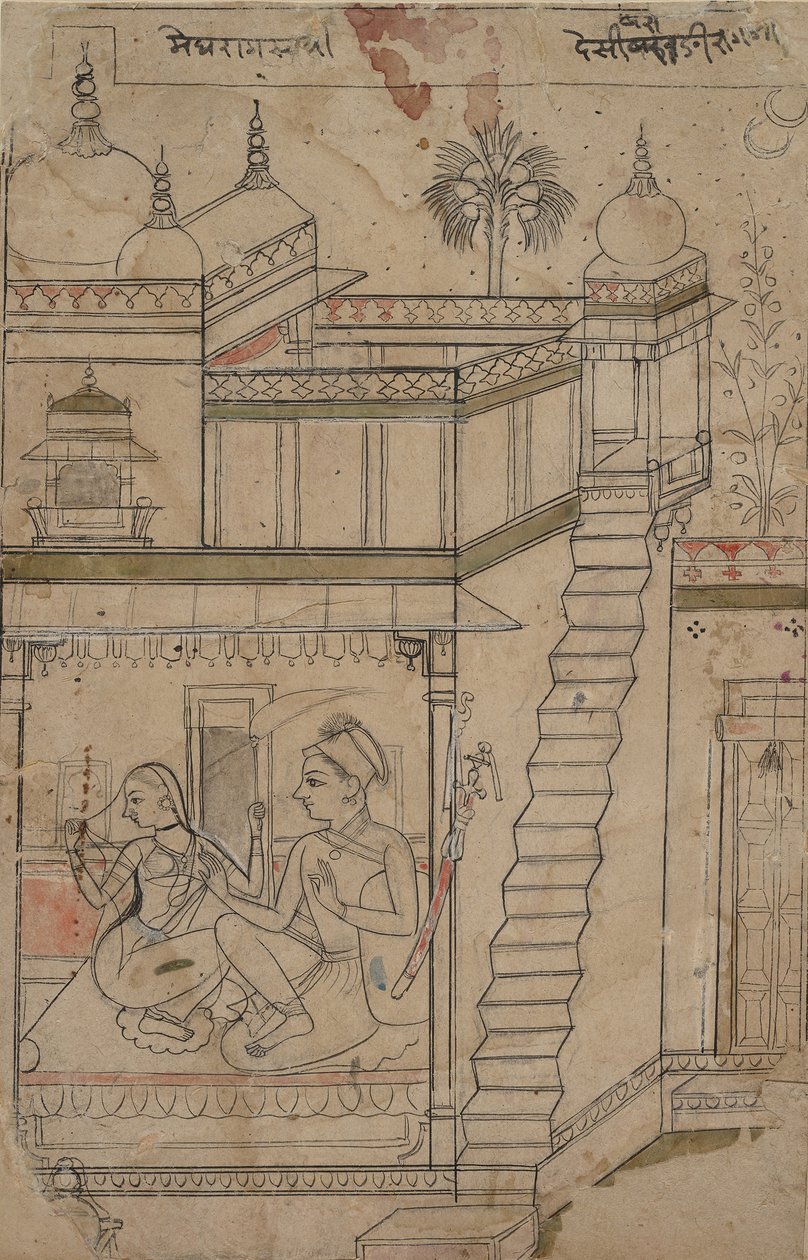 Desvarari Ragini: Folio uit een ragamala-serie Garland of Musical Modes, begin 18e eeuw door Unbekannt