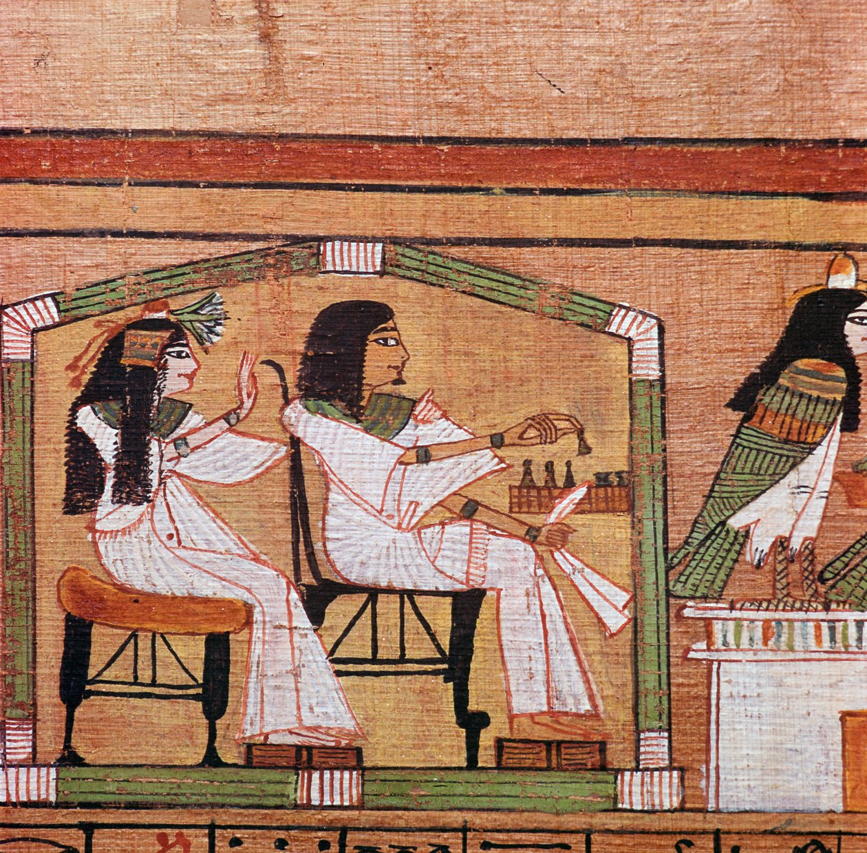 Detail van een Egyptische papyrus met een spelletje dammen door Unbekannt