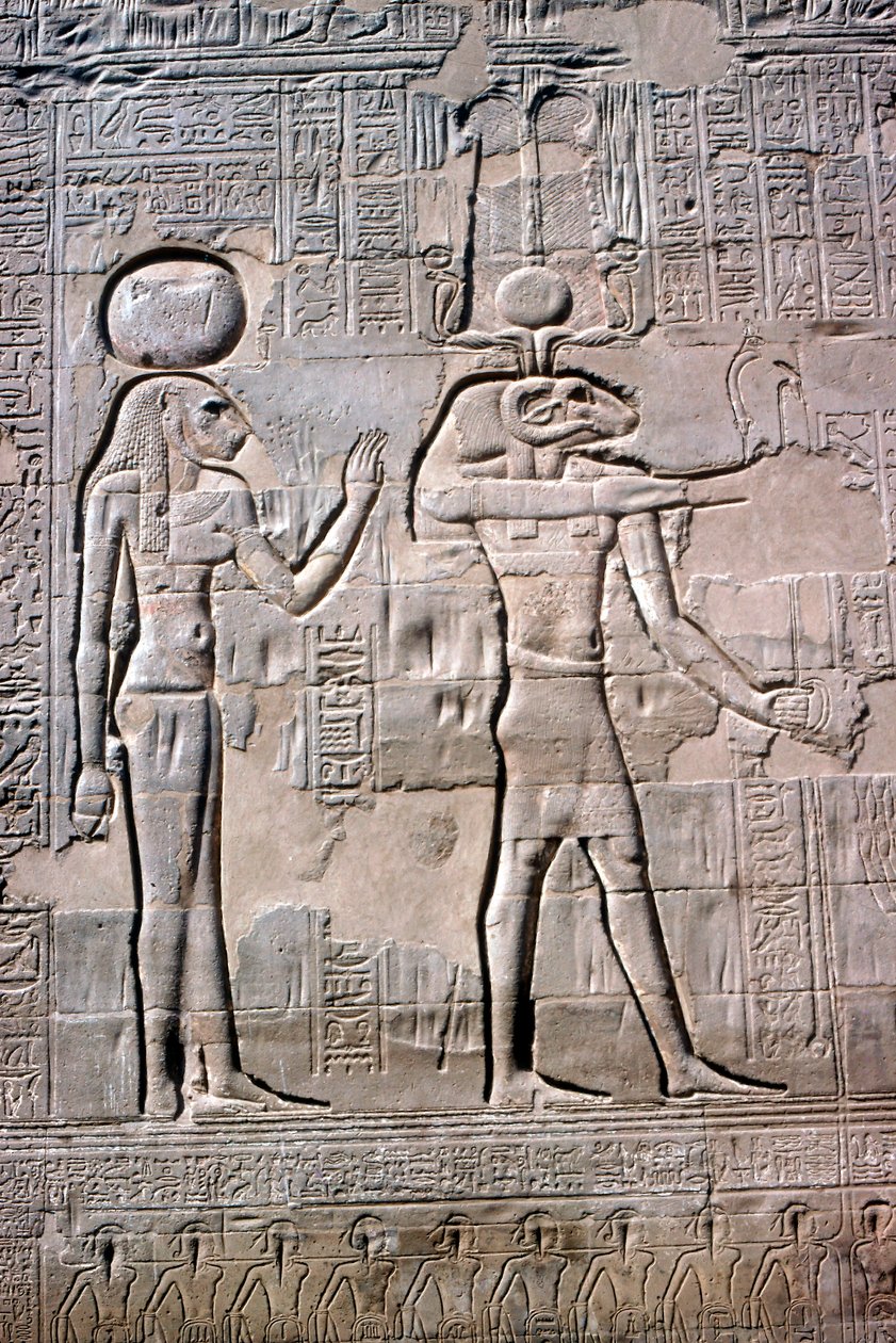 Detail van een reliëf van Sekhmet en Knum, Tempel van Khnum, Ptolemeïsche en Romeinse periodes door Unbekannt