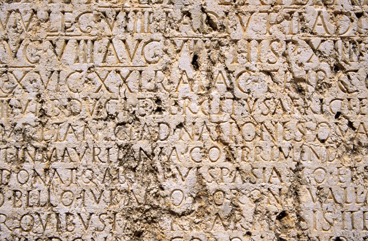 Detail van een inscriptie bij het Romeinse tempelcomplex (foto) door Unbekannt