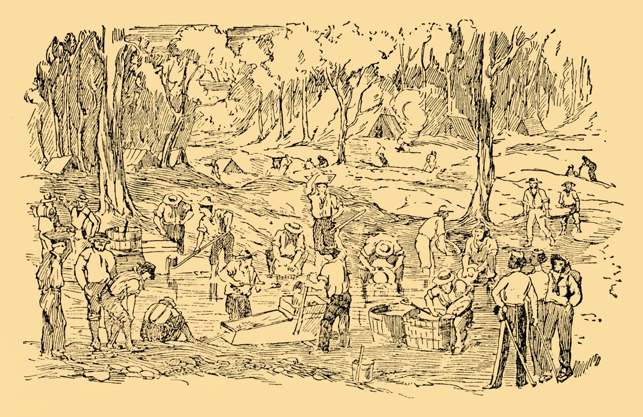 Goud graven en wassen in Australië in 1851, c1930 door Unbekannt