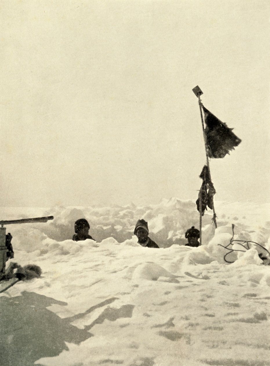 Graven om de diepte van de sneeuw op een depot te bepalen, ca. 1908, 1909 door Unbekannt