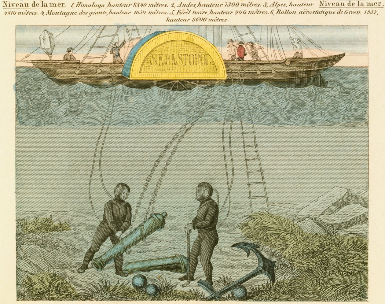 Duikers bergen kanonnen van de zeebodem, c1855 door Unbekannt