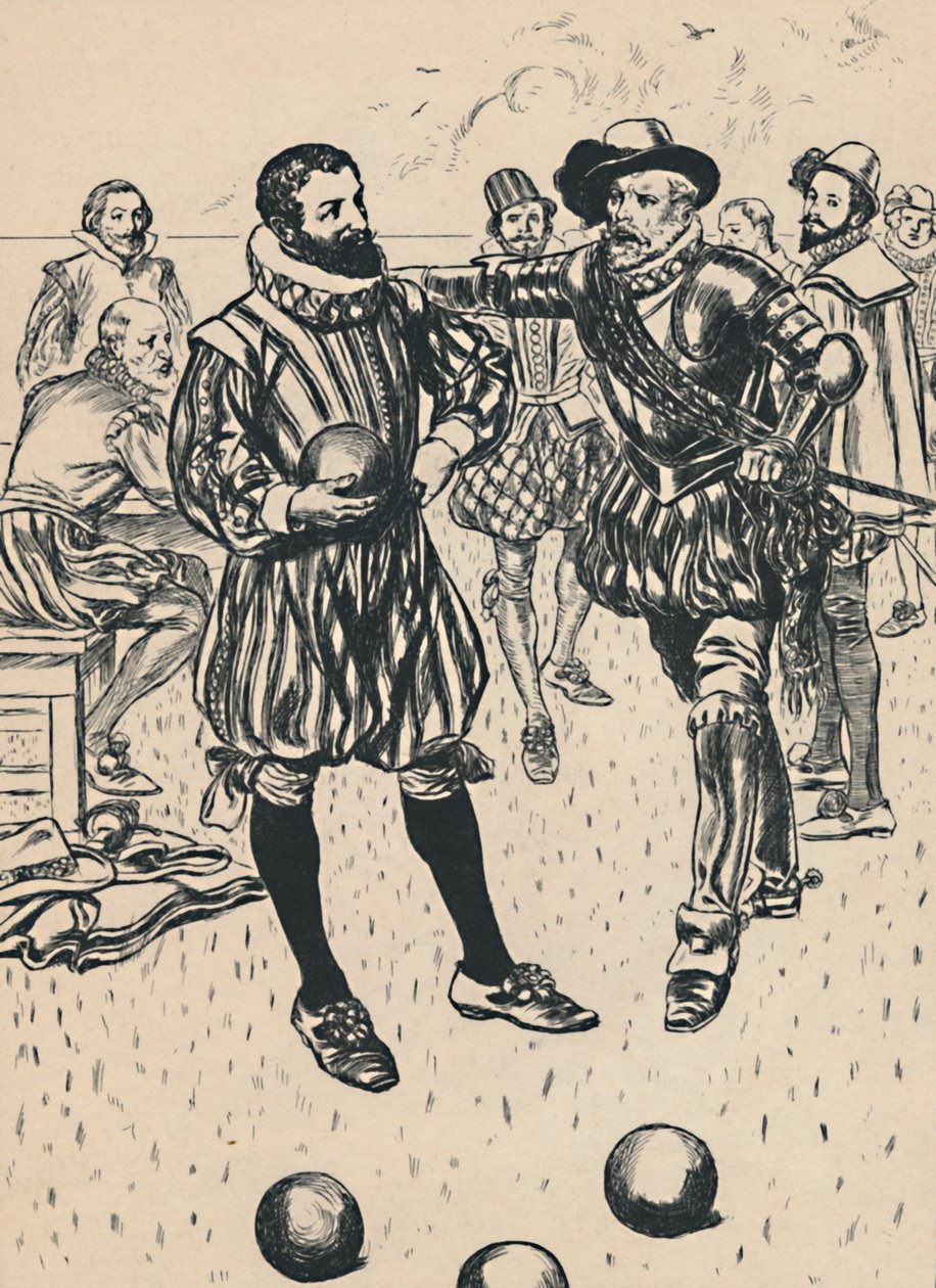 Drake wordt verteld dat de Armada nadert, ca. 1907 door Unbekannt