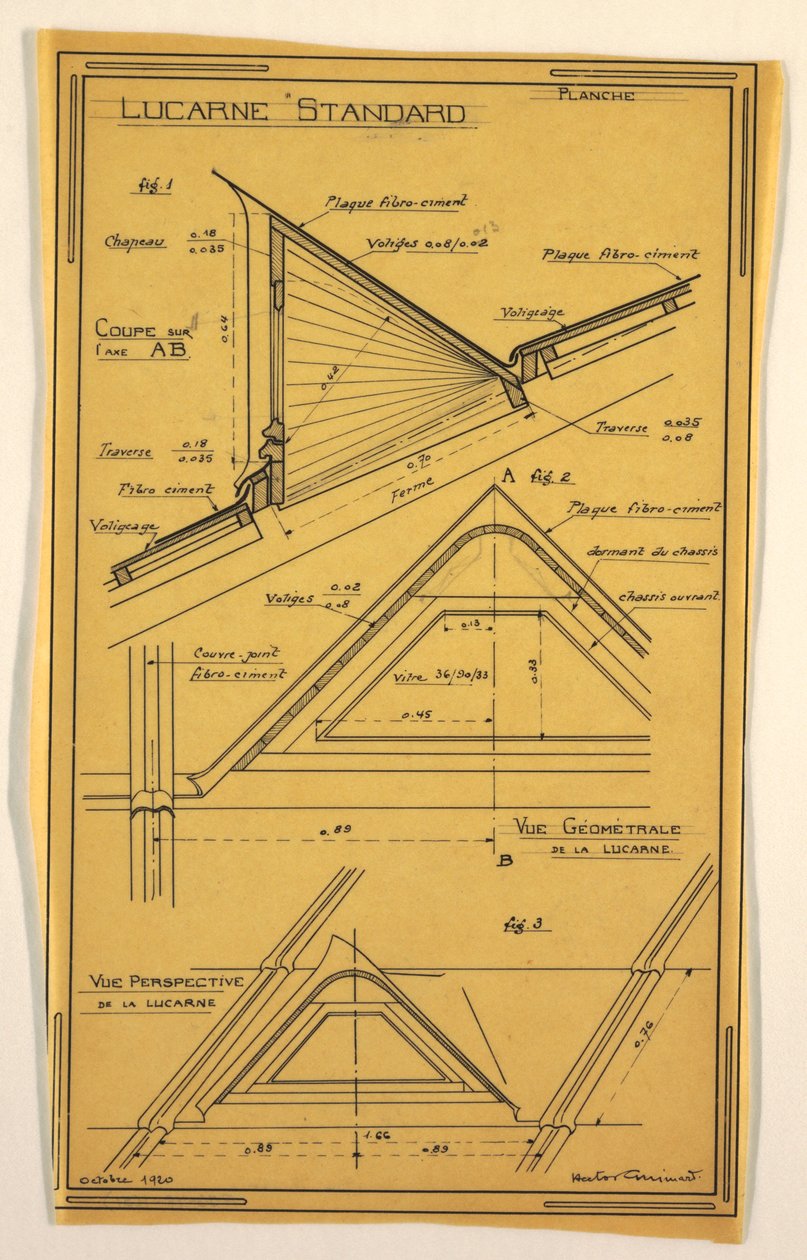 Ontwerp voor een massale operationele woning ontworpen door Hector Guimard, dakraamconstructie, oktober 1920 door Unbekannt