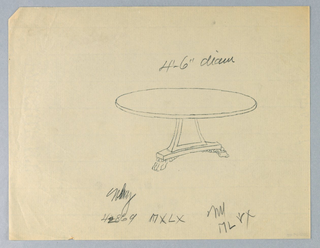 Tekening, Ontwerp voor een Ronde Tafel op een Driehoekige Basis door Unbekannt