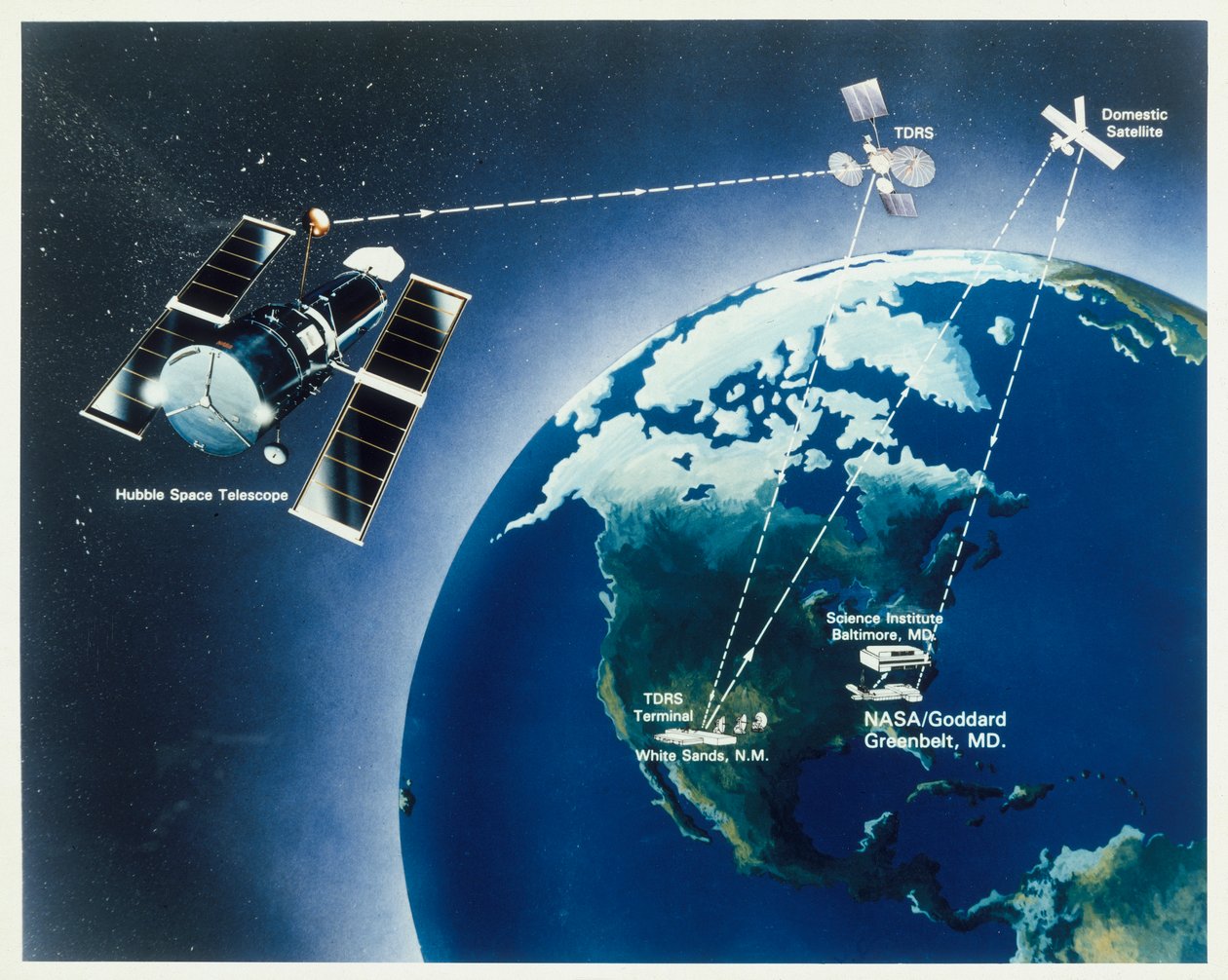 Tekening van de Hubble-telescoop, jaren 1980 door Unbekannt