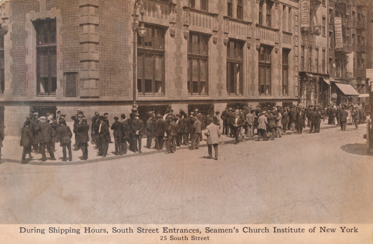 Tijdens verzenduren, South Street-ingangen, Seamens Church Institute of New York, ca. 1888 door Unbekannt