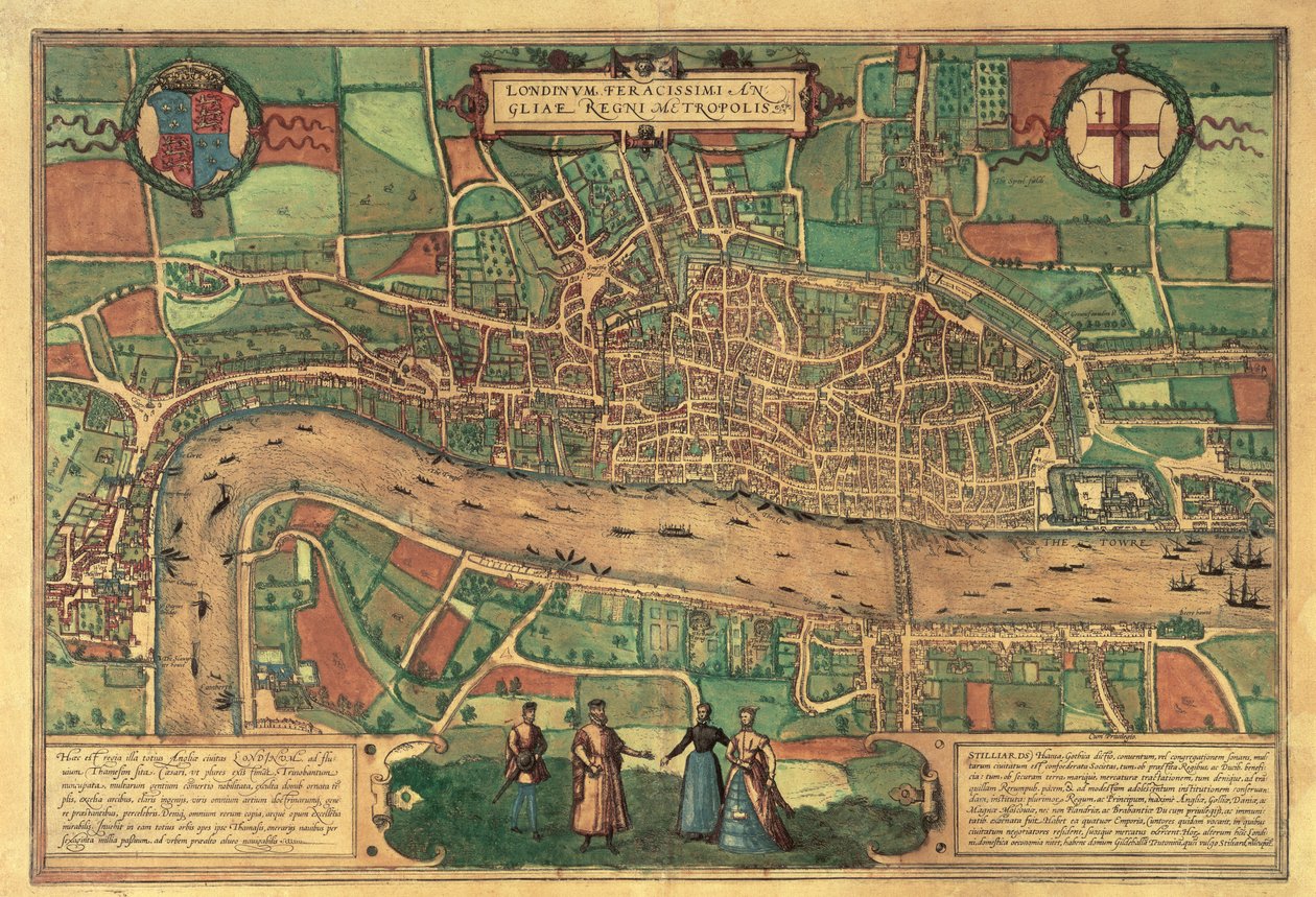 De vroegste gedrukte kaart van Londen, 1574 door Unbekannt