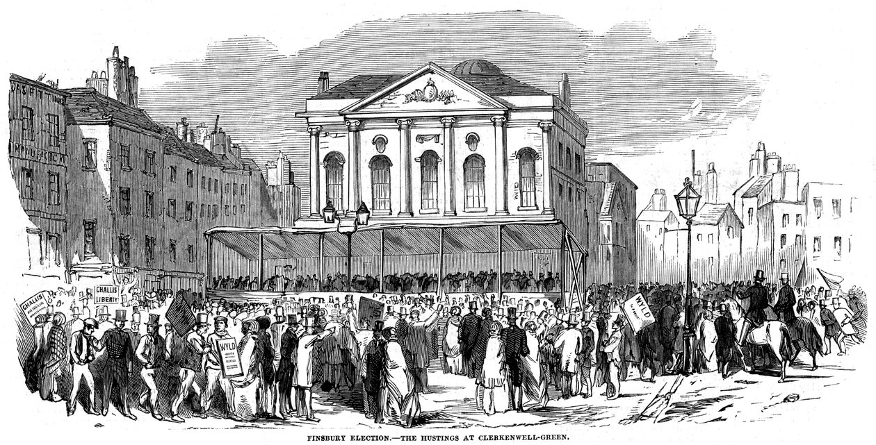 Verkiezingsbijeenkomst in Clerkenwell Green tijdens de Finsbury verkiezing, Londen, 1852 door Unbekannt