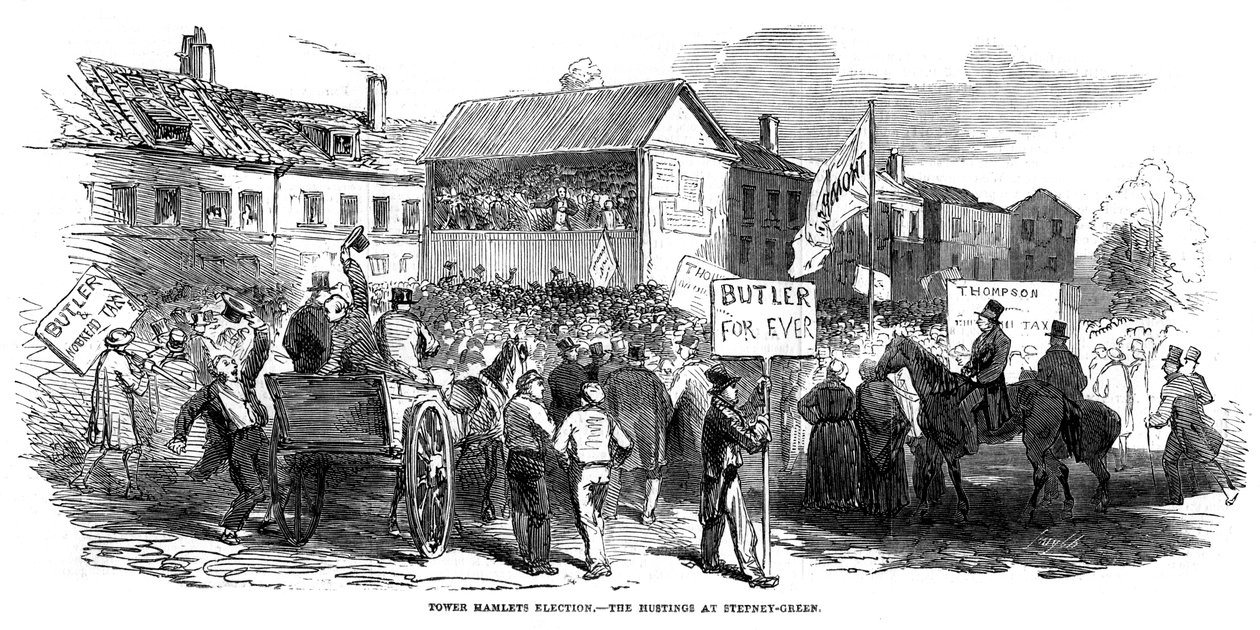 Verkiezingsbijeenkomst in Stepney Green tijdens de Tower Hamlets verkiezing, Londen, 1852 door Unbekannt