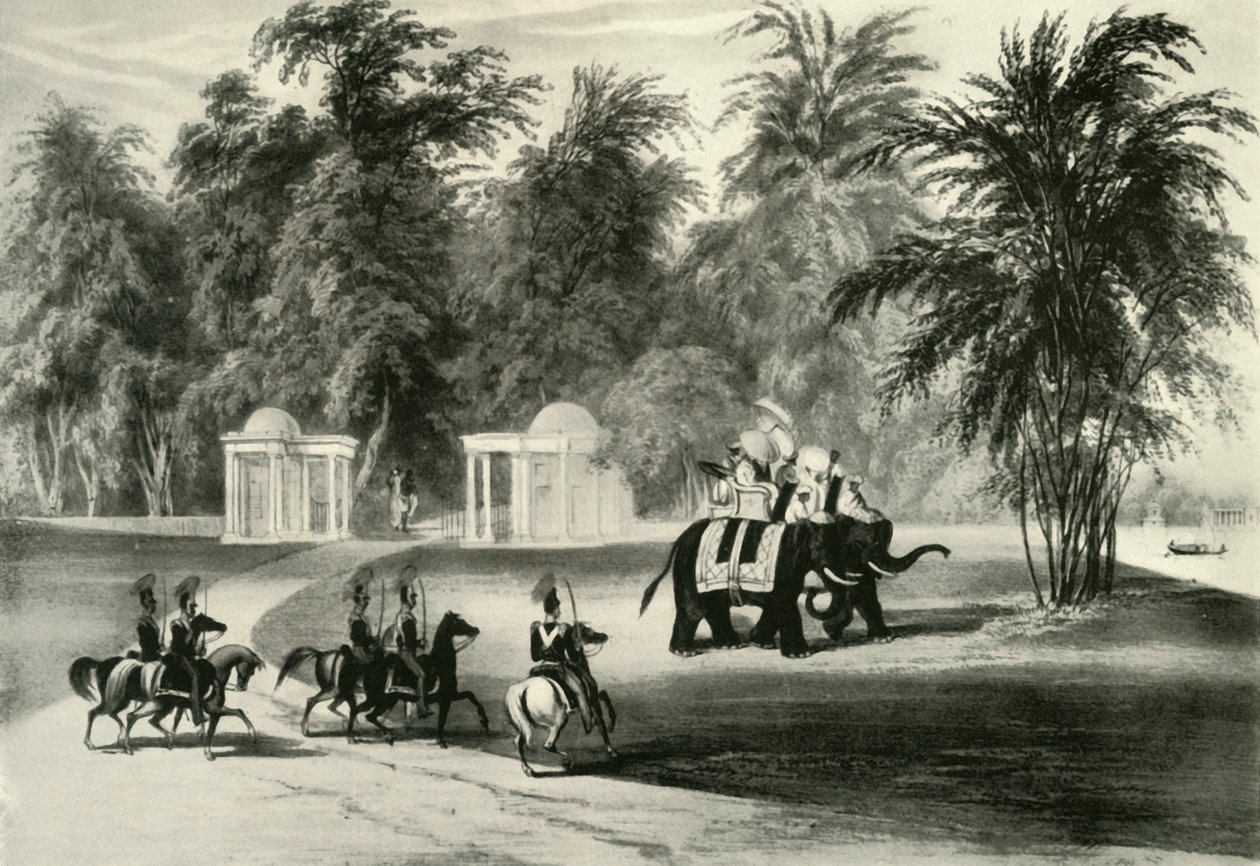 Olifanten en lijfwacht in Barrackpore Park, 1820, 1925 door Unbekannt