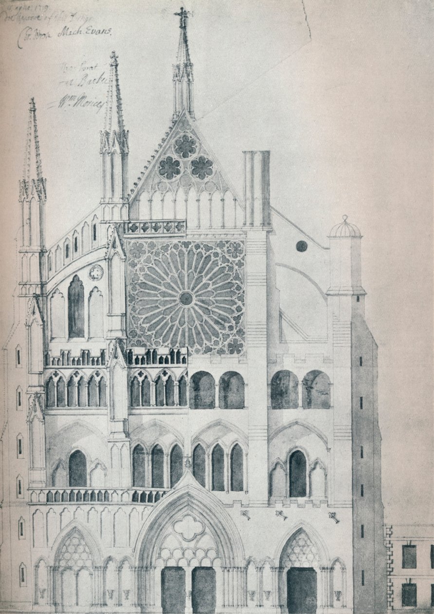 Elevatie van het noordelijke transept, Westminster Abbey, met Wrens plan voor restauratie door Unbekannt