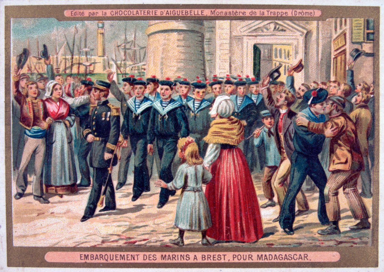 Inscheping van de mariniers in Brest voor Madagaskar, 1883 door Unbekannt