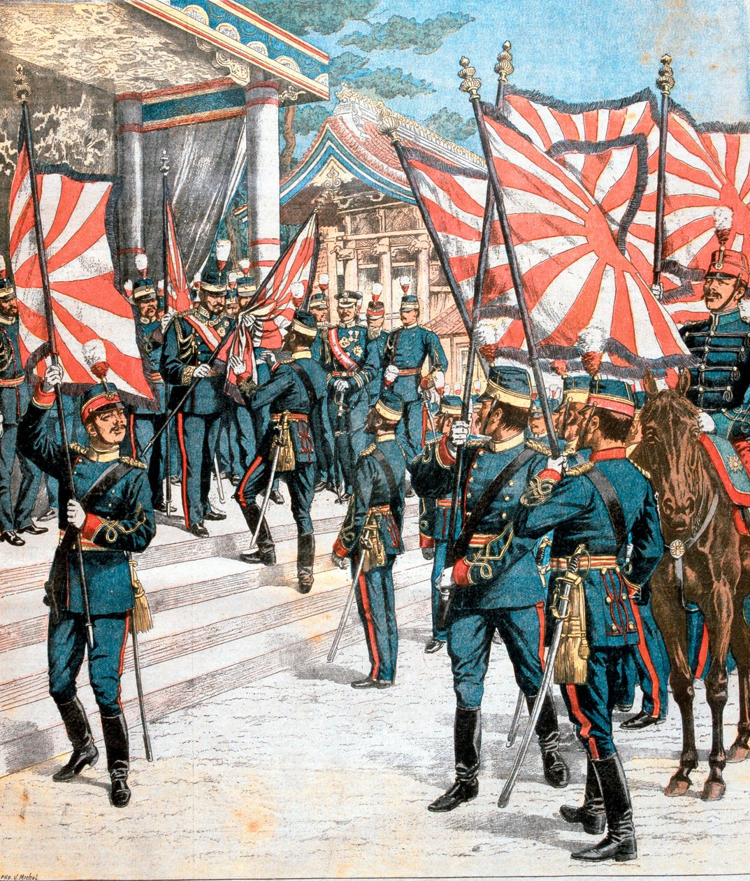 Keizer van Japan presenteert kleuren aan Japanse regimenten, 1904 door Unbekannt