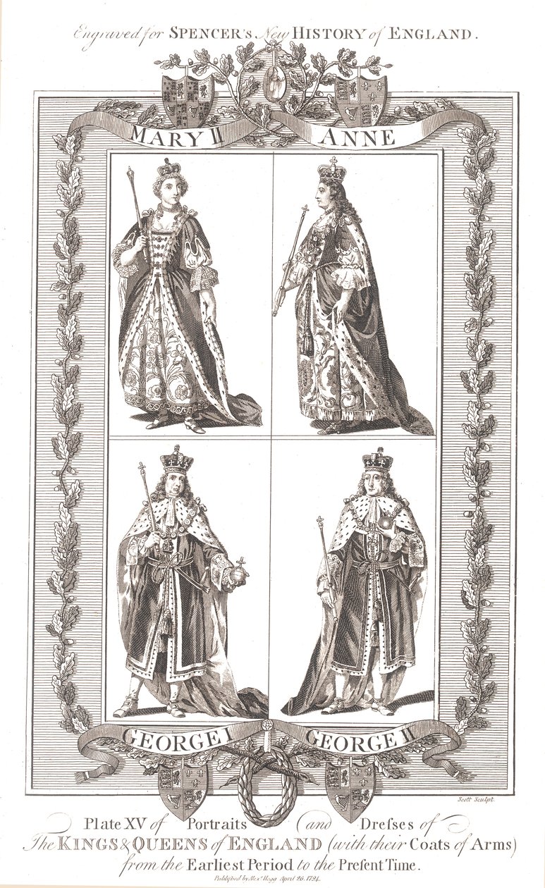 Engelse koningen en koninginnen met wapenschilden, 1780-1800 door Unbekannt