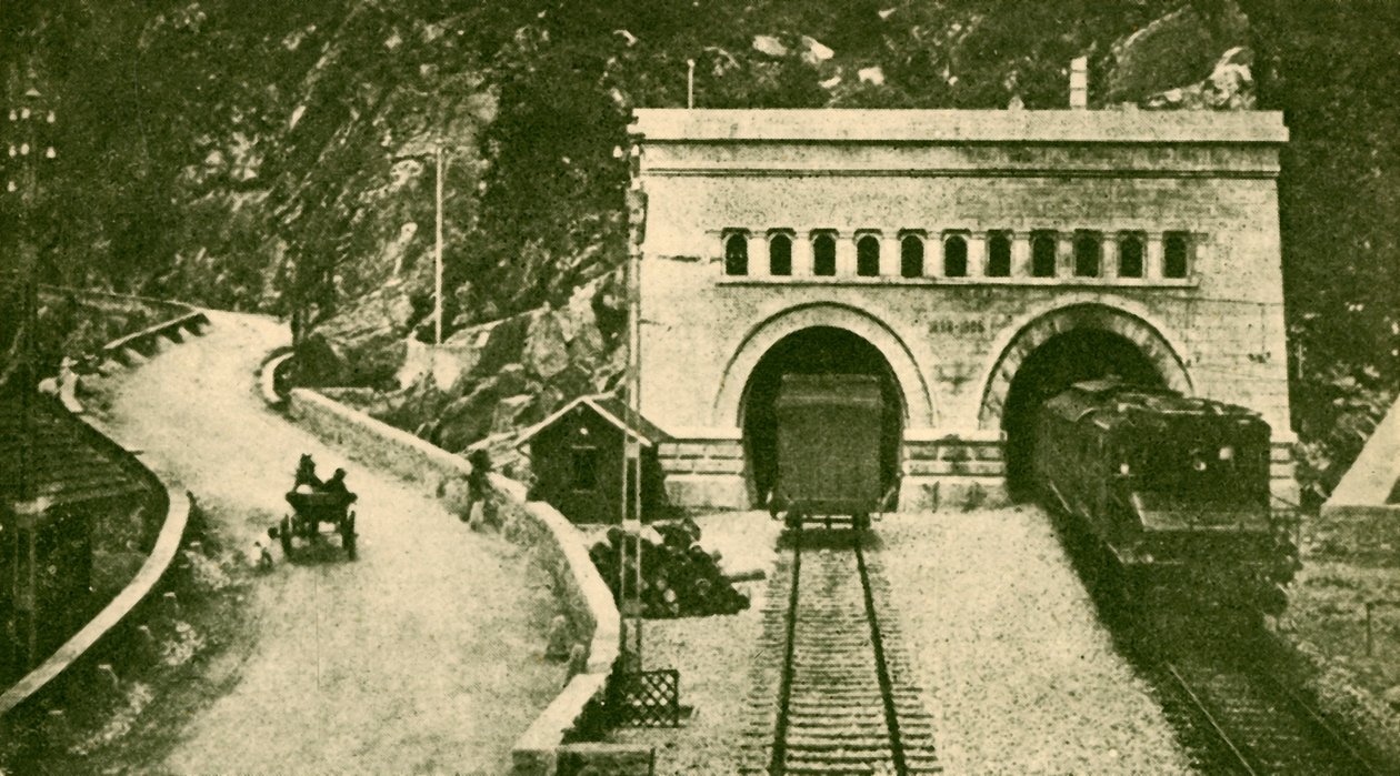 Ingang van de Simplontunnel 12 mijl lang die Zwitserland en Italië verbindt, ca. 1930 door Unbekannt