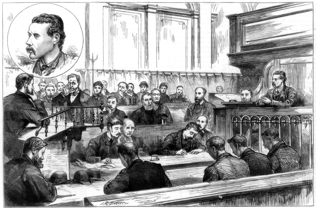 Onderzoek van John F Egan bij de rechtbank van Birmingham, het dynamietcomplot, 1884 door Unbekannt