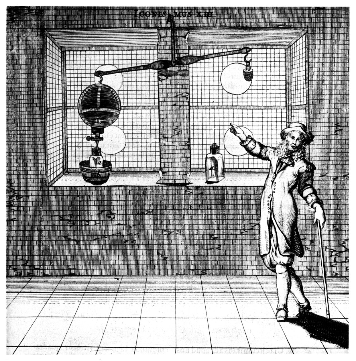 Experiment ontworpen om te laten zien dat lucht gewicht heeft, 1672 door Unbekannt