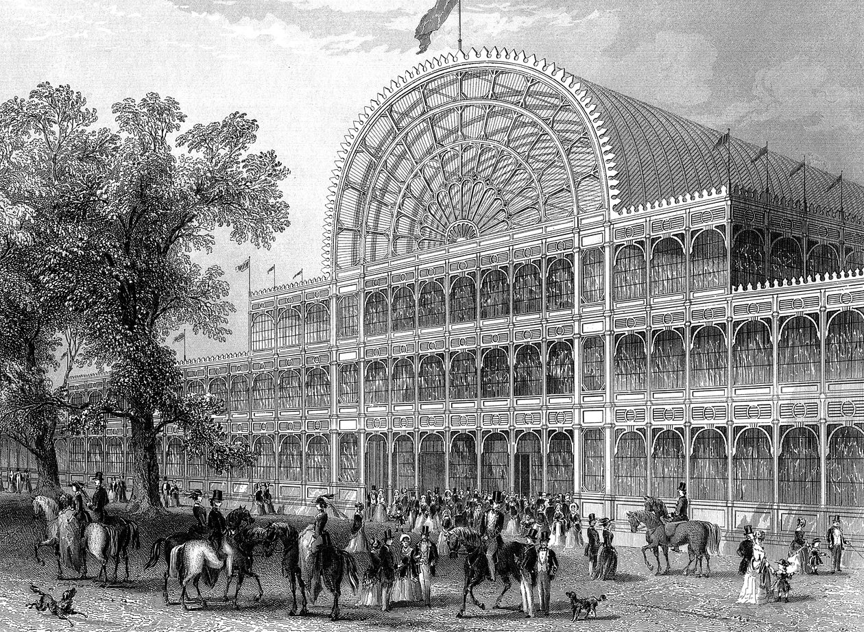 Exterieur van het noordelijke transept van het Crystal Palace, Londen, gebouwd voor de Grote Tentoonstelling, 1851 door Unbekannt
