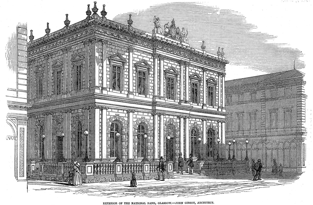 Buitenaanzicht van de Nationale Bank, Glasgow, Schotland, ca. 1850 door Unbekannt