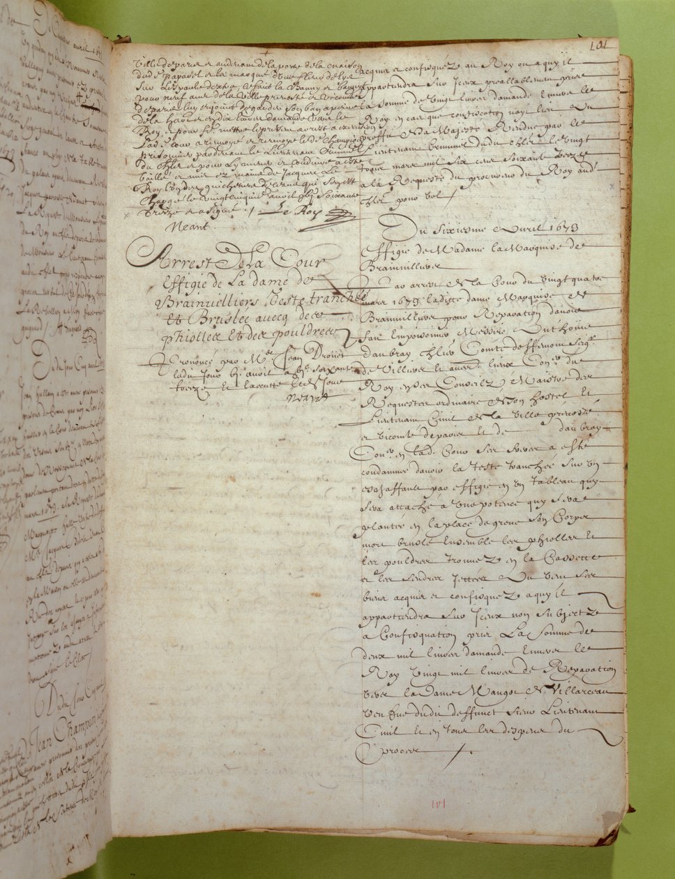 Uittreksel uit de Conciergerie-archieven van de veroordeling tot dood door executie en verbranding van de Markiezin de Brinvilliers, april 1673 door Unbekannt