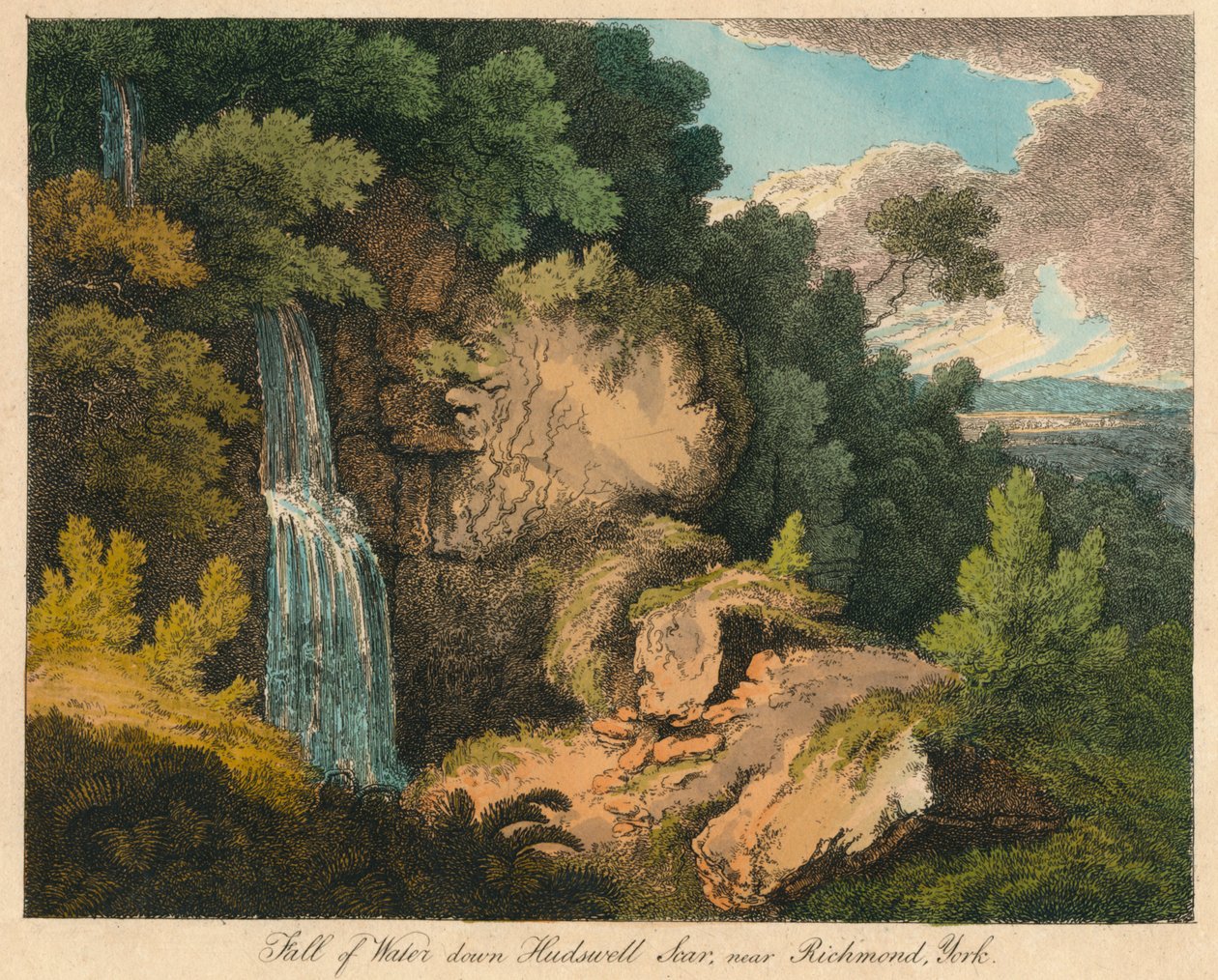 Waterval bij Hudswell Scar, nabij Richmond, York, 19e eeuw door Unbekannt