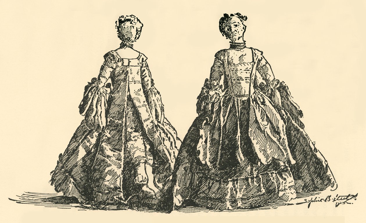 Modepop in taft Watteau sacque met hoepelrok, ca. 1750-1800, 1937 door Unbekannt