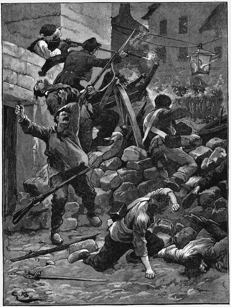 Gevechten bij de barricades, De Julimonarchie, Frankrijk, 1848 ca. 1885 door Unbekannt