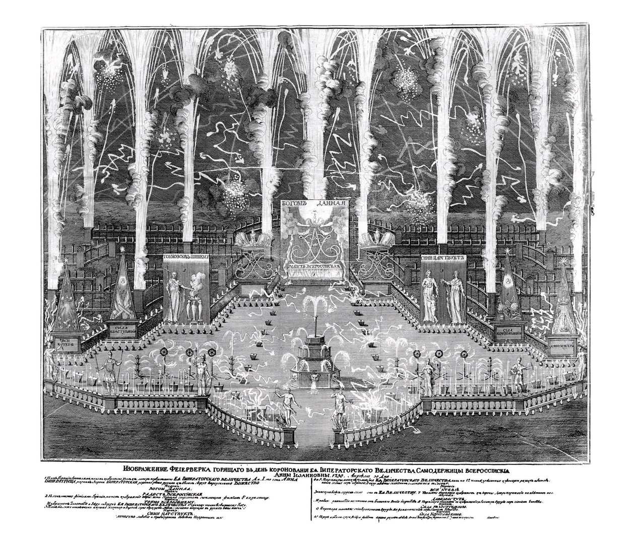 Vuurwerk ter gelegenheid van de kroning van Anna Ioannovna op 30 april 1730 door Unbekannt