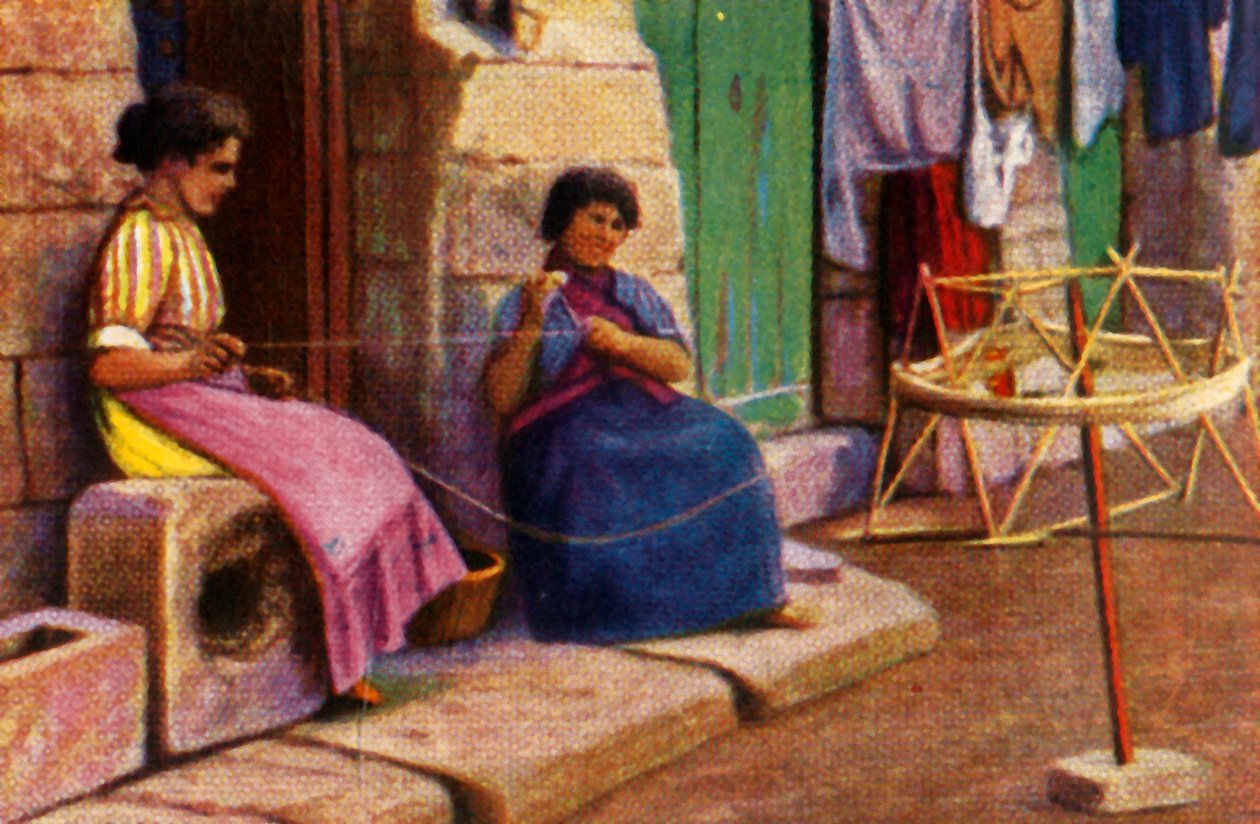 Vissersvrouwen die garen winden voor netten, Malta door Unbekannt