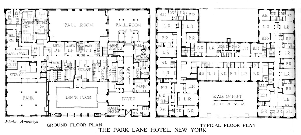 Plattegronden, het Park Lane Hotel, New York City, 1924 door Unbekannt