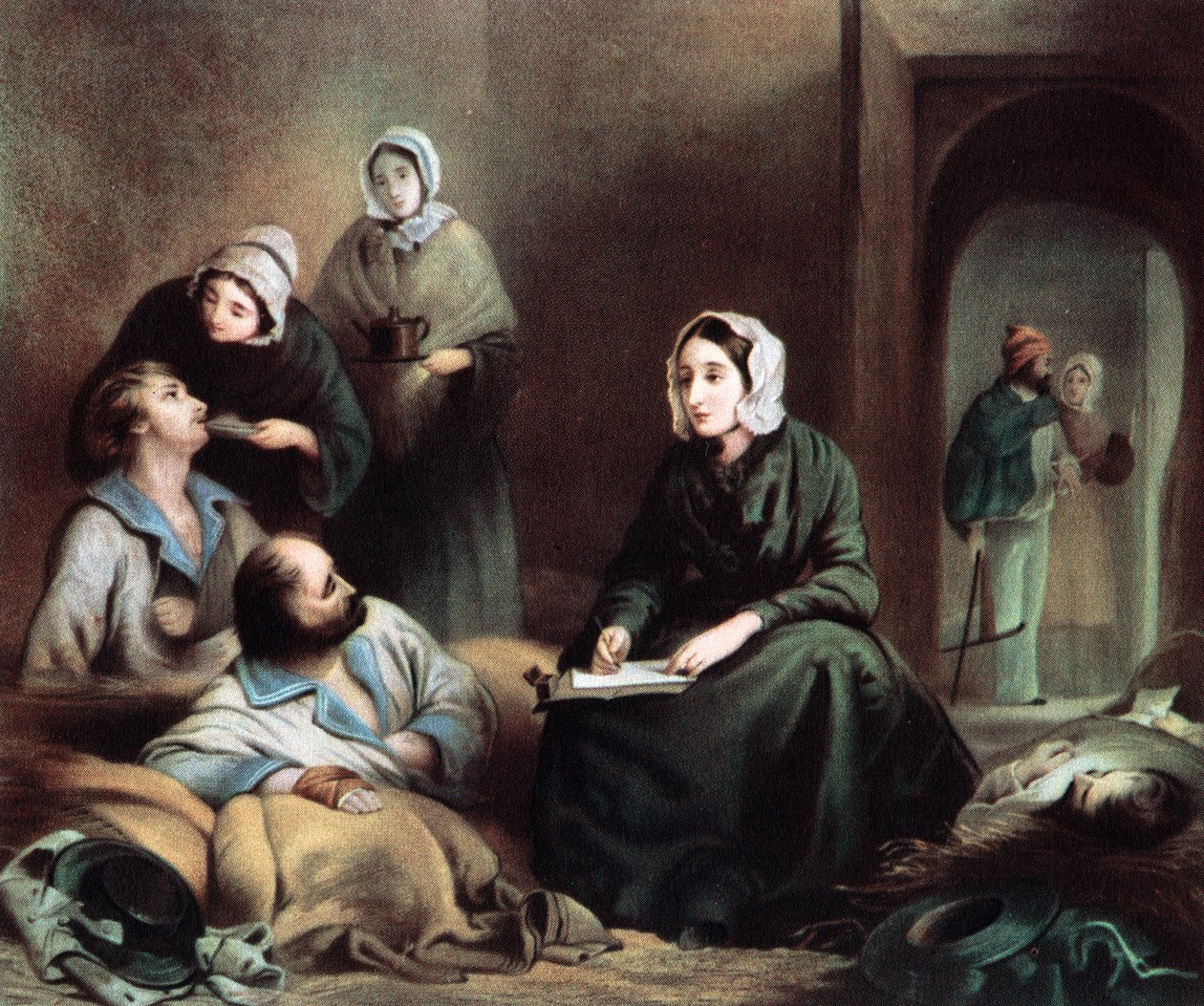 Florence Nightingale, Britse verpleegster en ziekenhuis hervormer, in het Scutari Ziekenhuis, Turkije, 1855 door Unbekannt