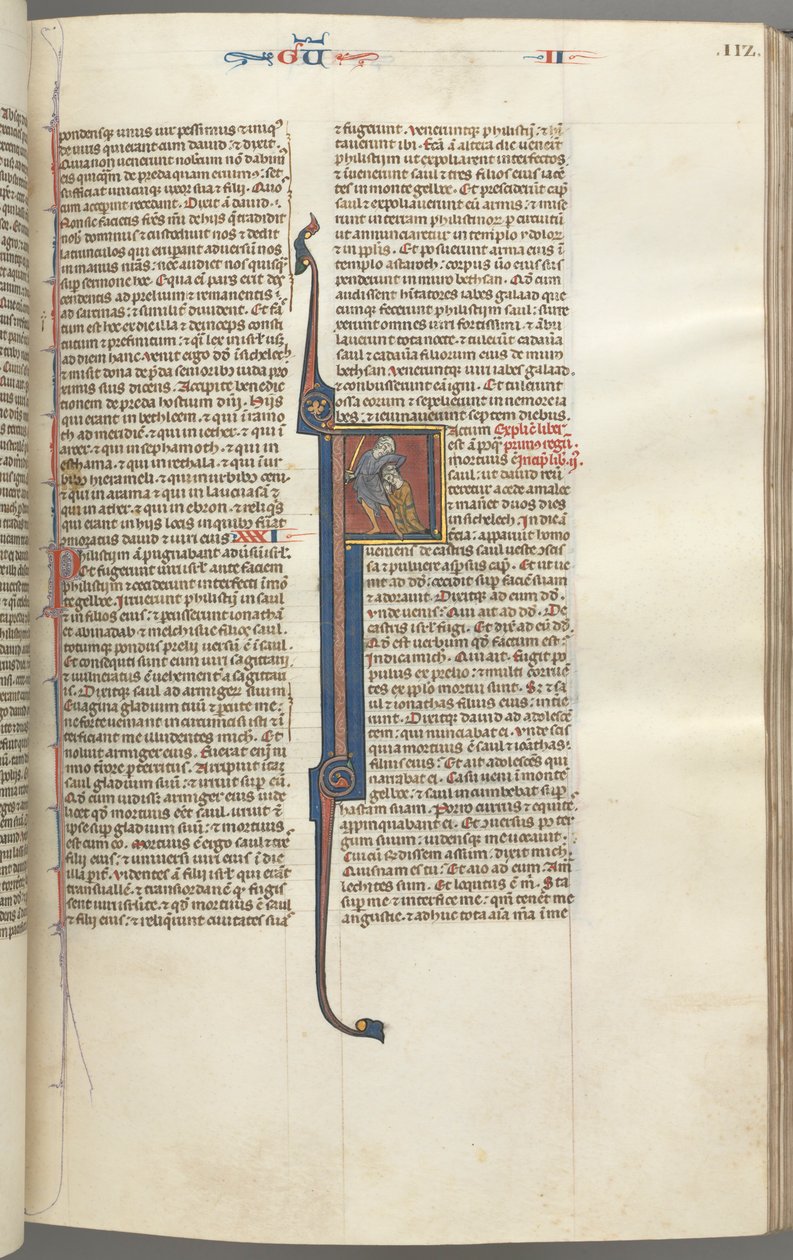 Fol. 112r, Koningen II, gehistorieerde initiaal F, de onthoofding van de Amalekiet, c. 1275-1300 door Unbekannt