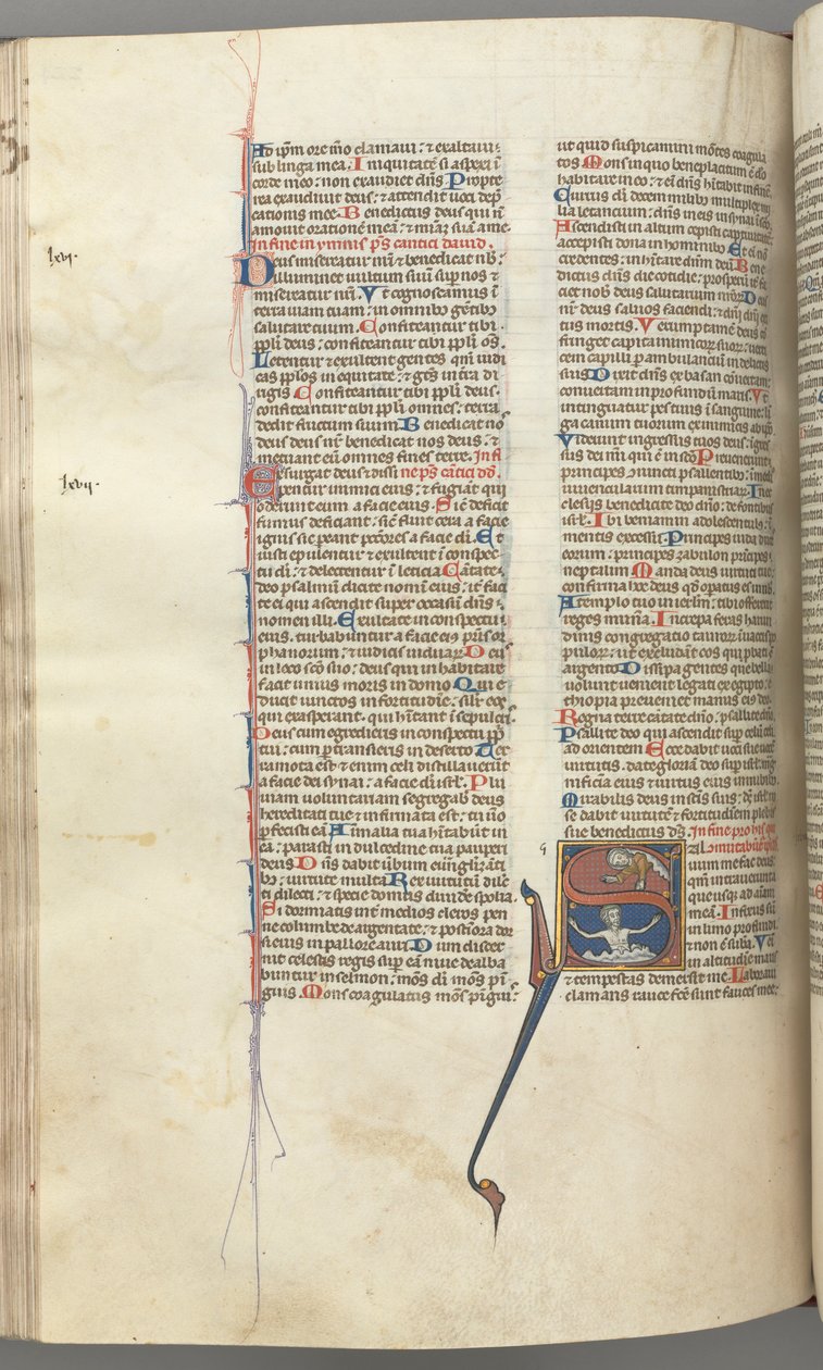 Fol. 224v, Psalm 68, gehistorieerde initiaal S, David in het water die tot God boven roept, ca. 1275-1300 door Unbekannt