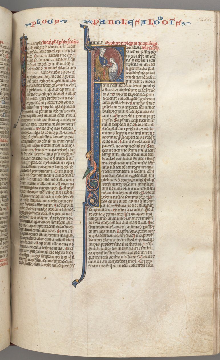 Fol. 238r, Spreuken, gehistorieerde initiaal P, Salomo onderwijst Rehabeam, ca. 1275-1300 door Unbekannt
