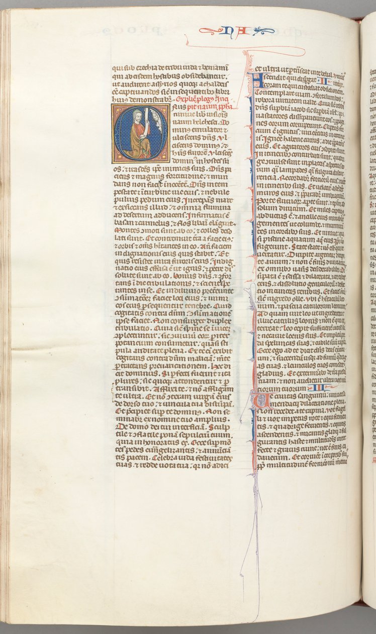 Fol. 360v, Nahum, gehistorieerde initiaal O, Nahum knielend met een rol, buste van God erboven, ca. 1275-13 door Unbekannt