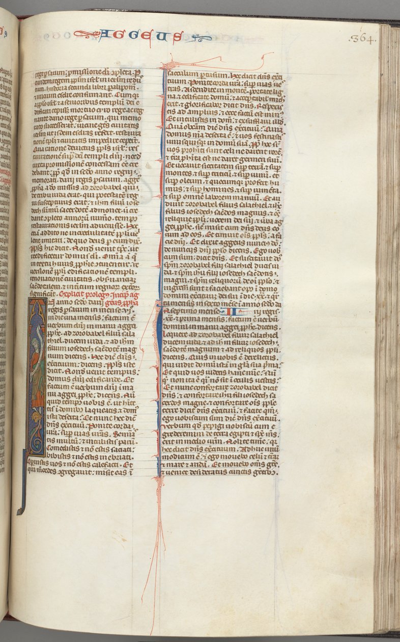 Fol. 364r, Haggai, gehistorieerde initiaal I, Haggai met een rol staand op een hybride, c. 1275-1300 door Unbekannt